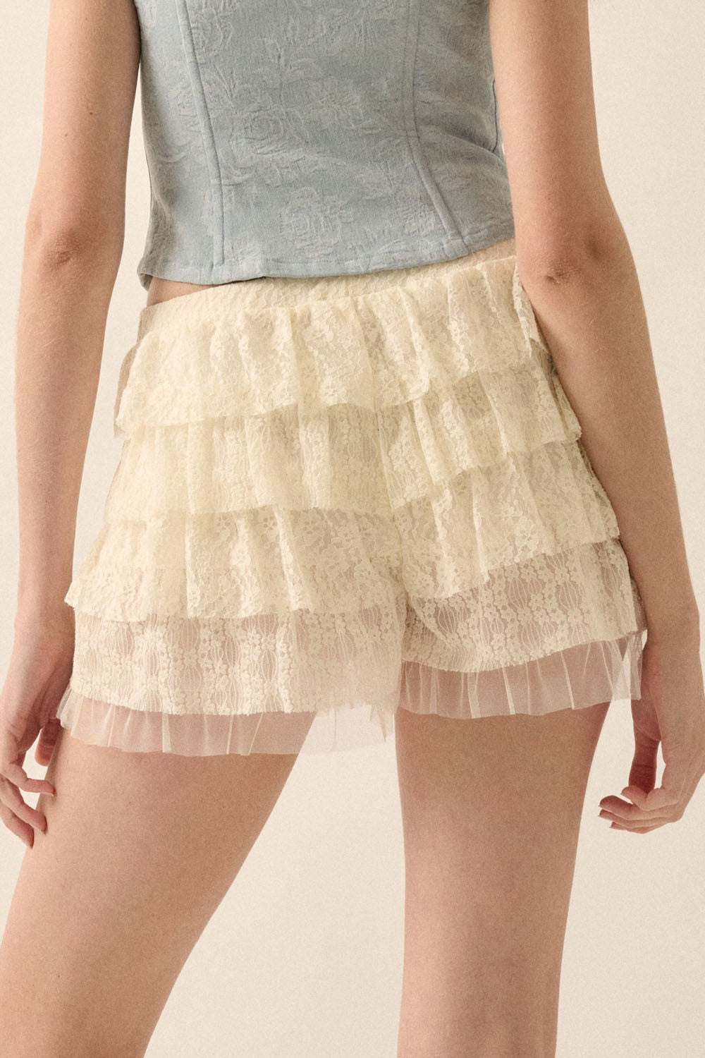 Ruffled Lace & Mesh Bloomer Shorts