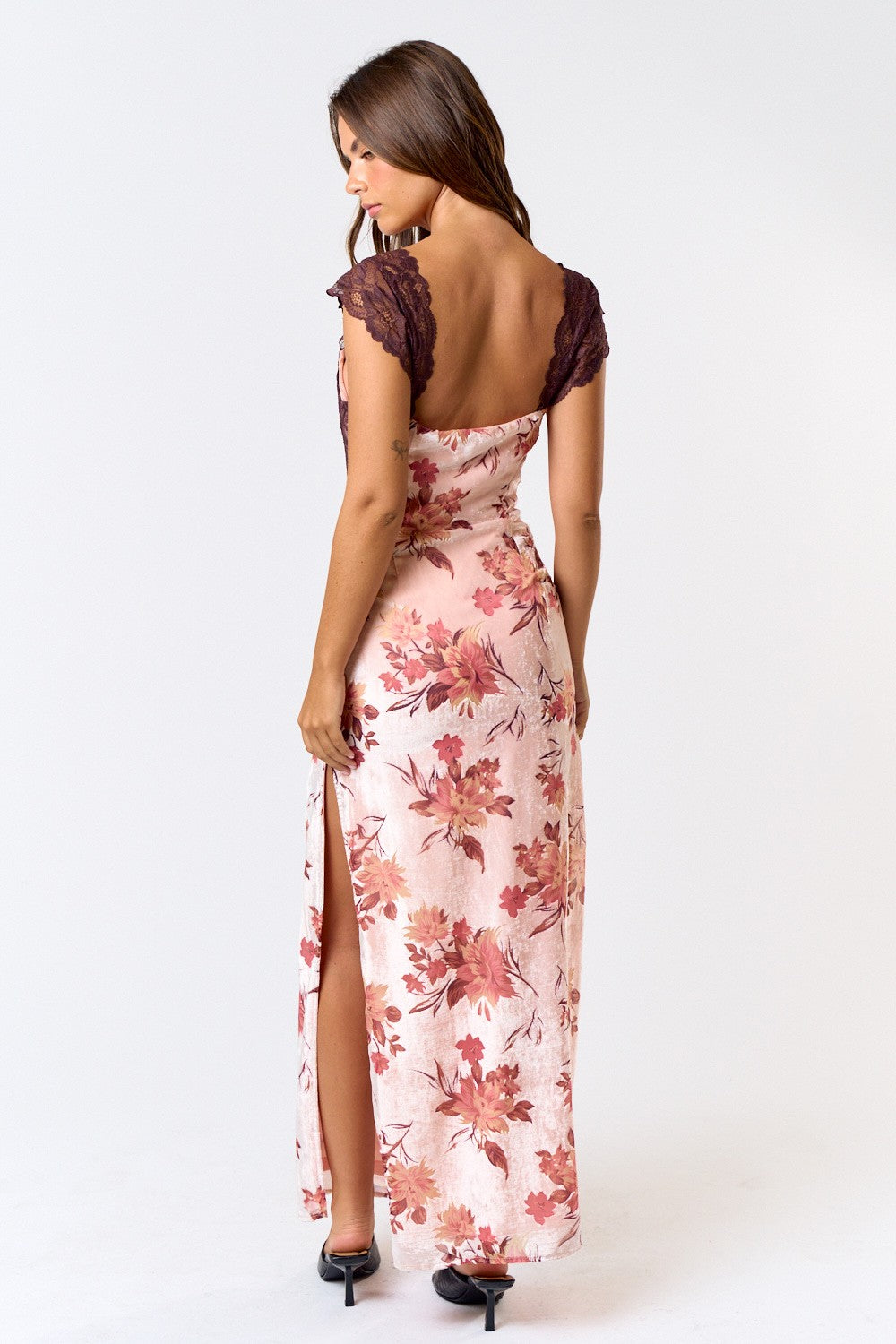 Burnout Velvet Lace Maxi Dress