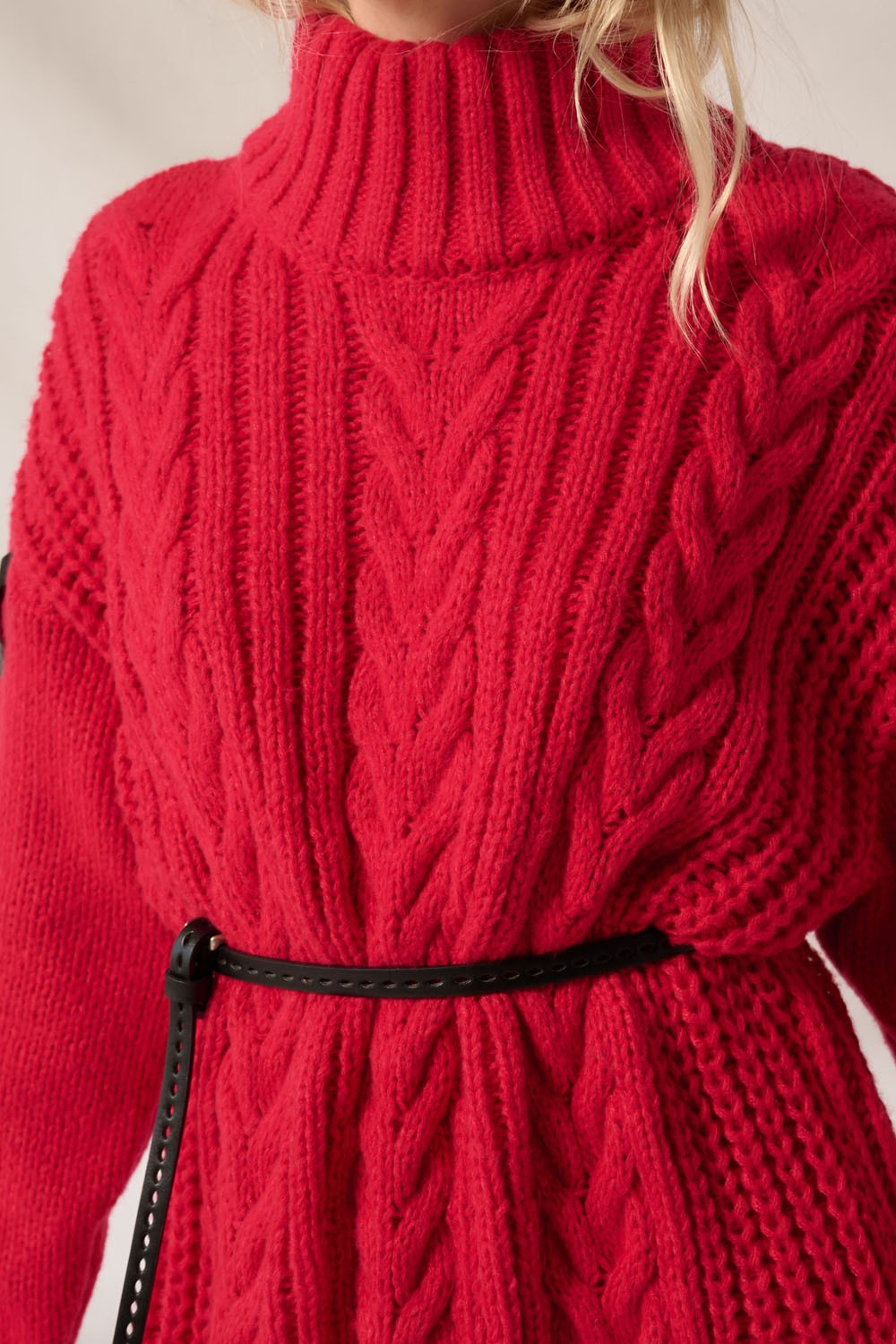 Ribbon Cableknit Sweater Dress