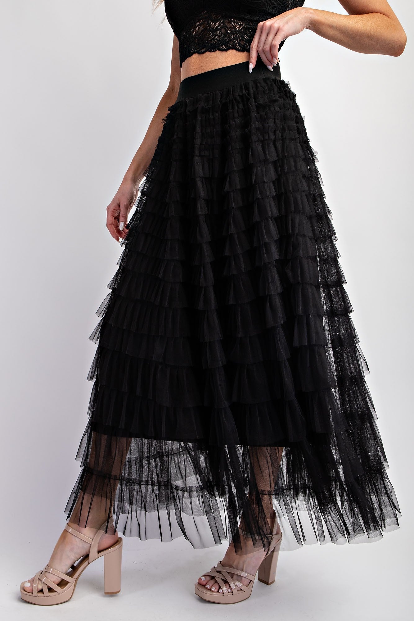 Cascading Tulle Tiered Maxi Skirt