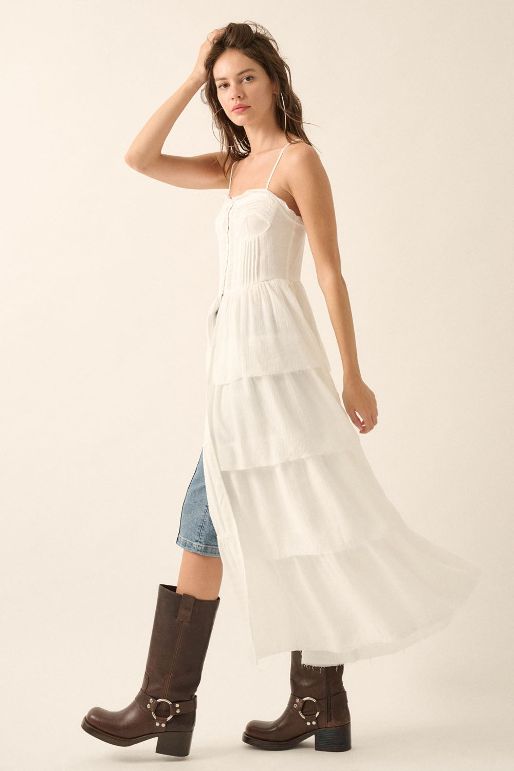 Tiered Ruffle Corset Layering Maxi Top