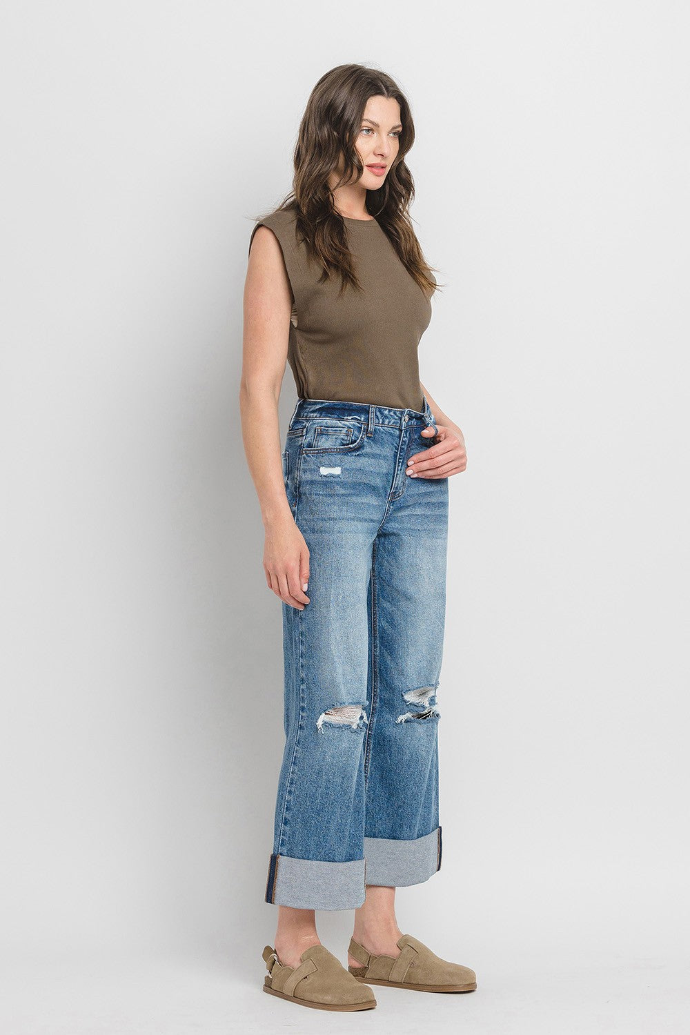 Rosy High Rise Large Cuff Baggy Jean