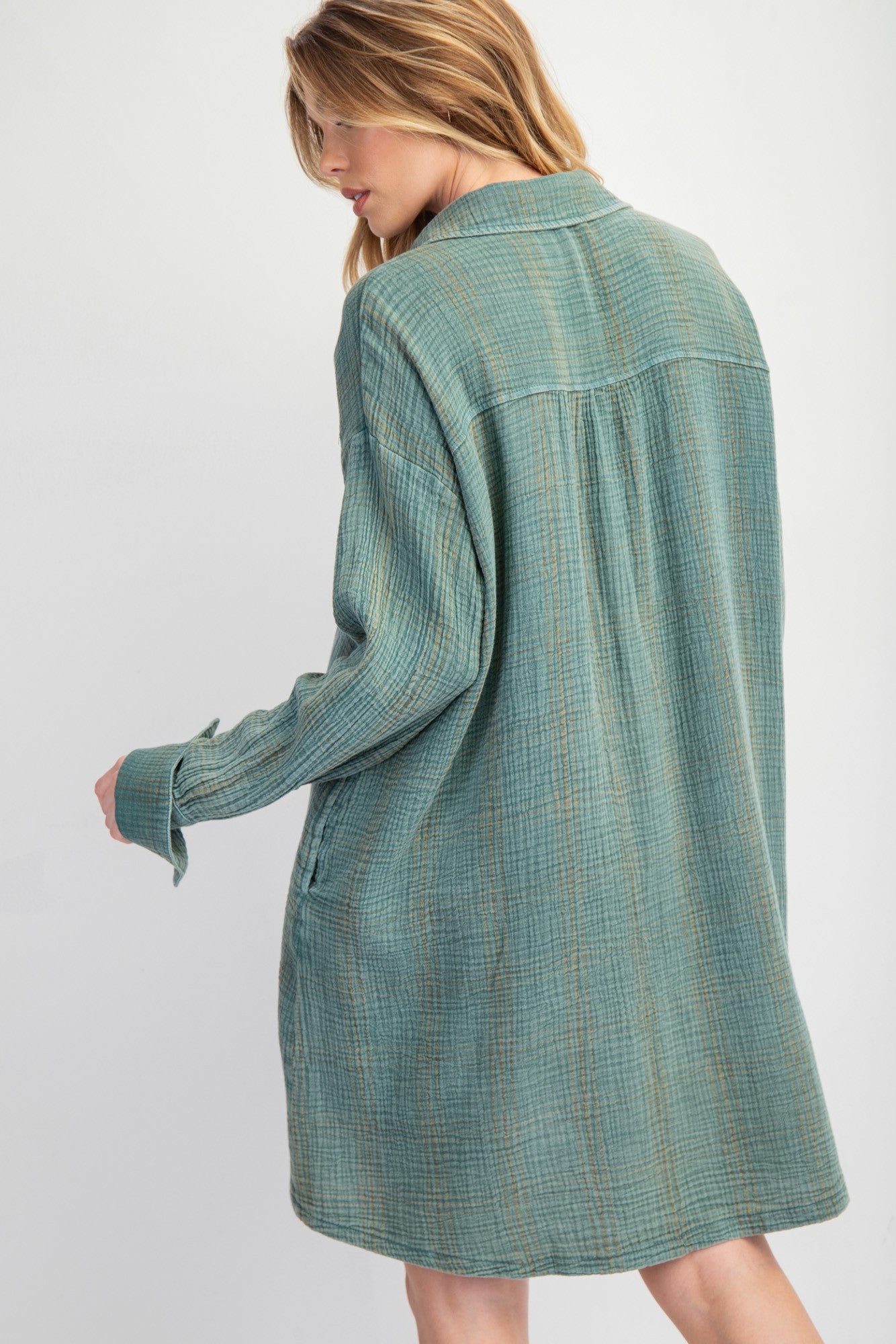 Plaid Mineral Washed Shirt Dress PLUS