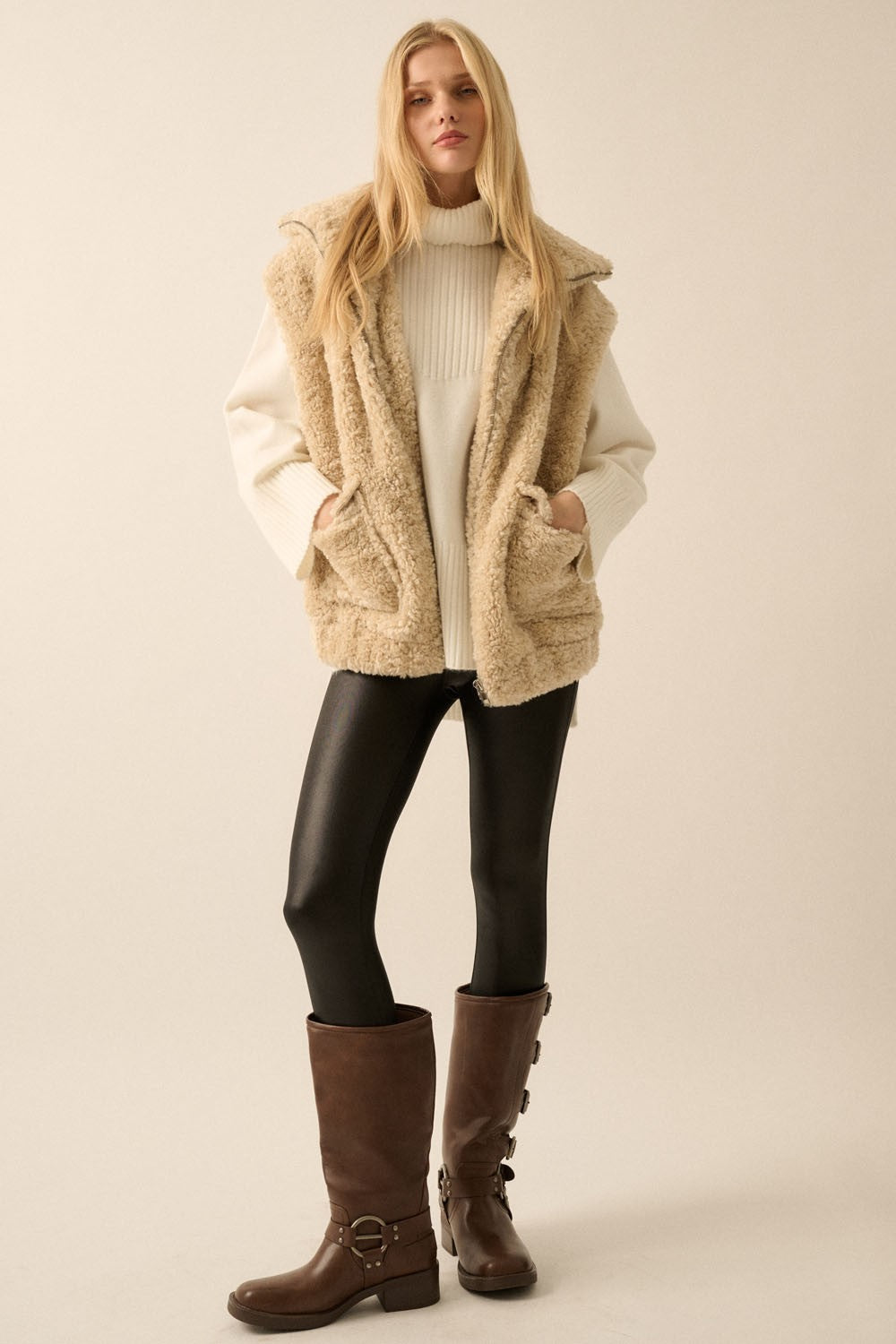 Faux Fur Zip Up Pocket Vest