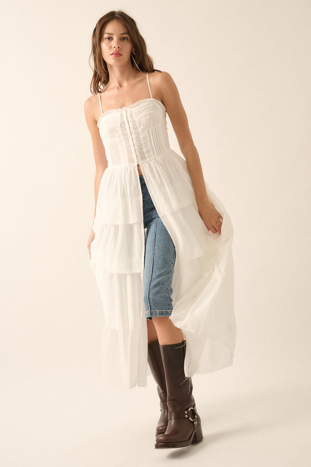 Tiered Ruffle Corset Layering Maxi Top