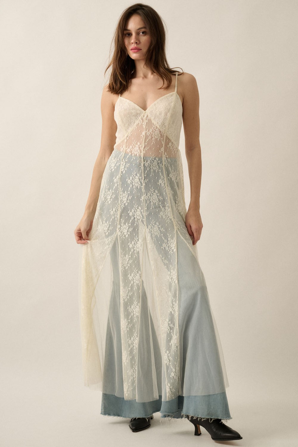 Sheer Lace Layering Maxi Dress