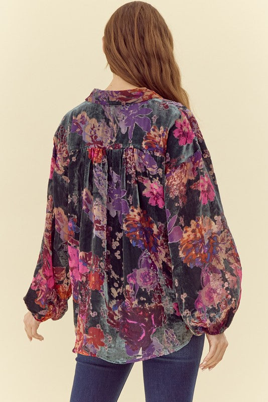 Velvet Floral Print Top