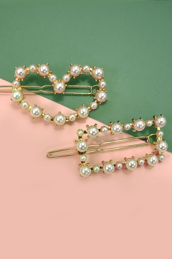 Pearl Heart/Rectangle Hair Clips