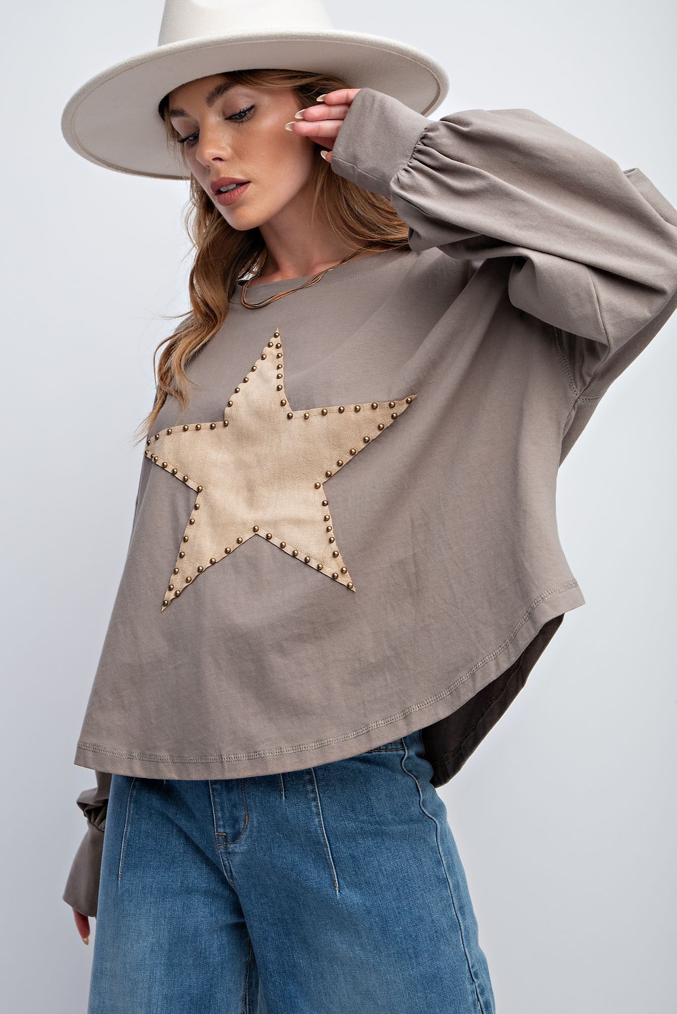 Suede Star Patch Jersey Top