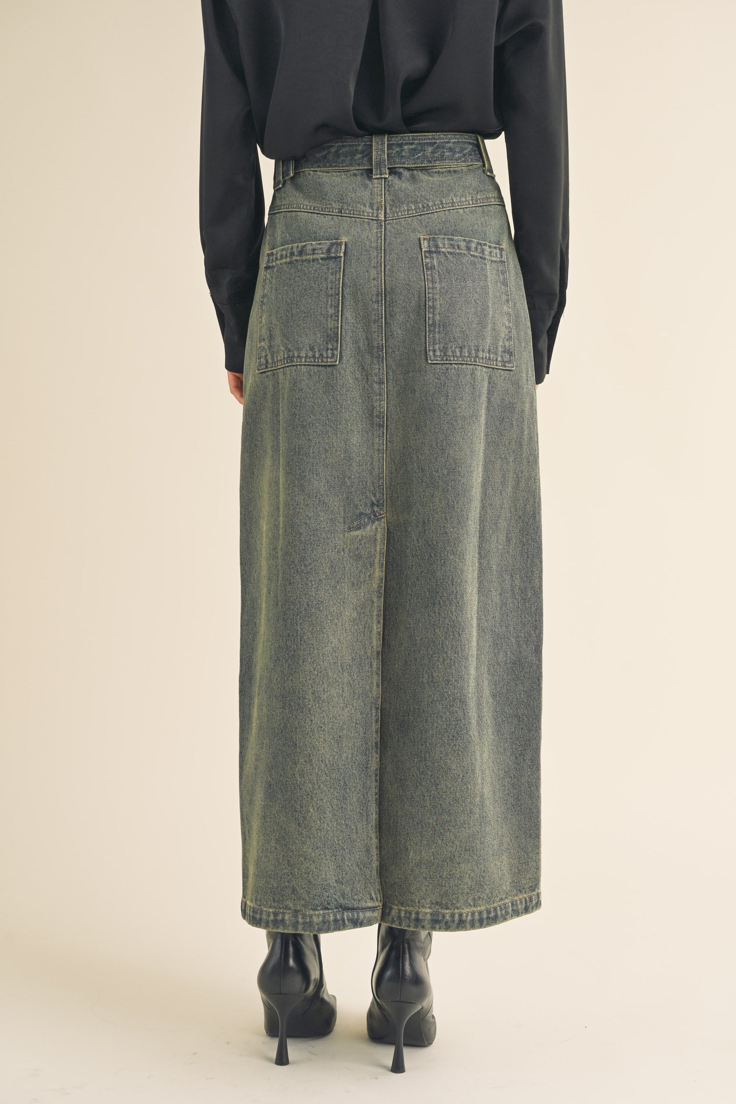 Vintage Wash Maxi Denim Skirt