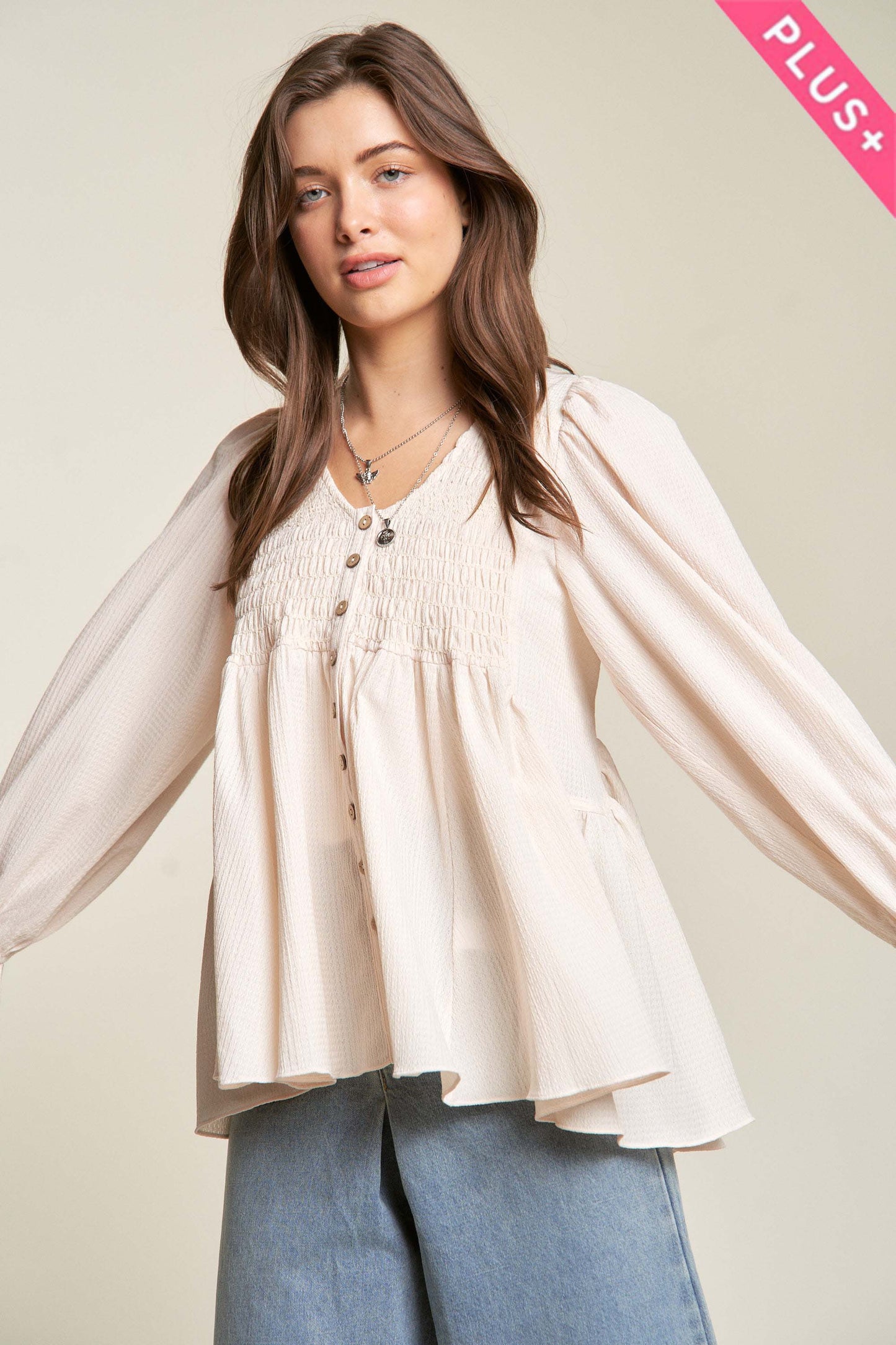 Textured Knit Long Sleeve Swingy Top PLUS