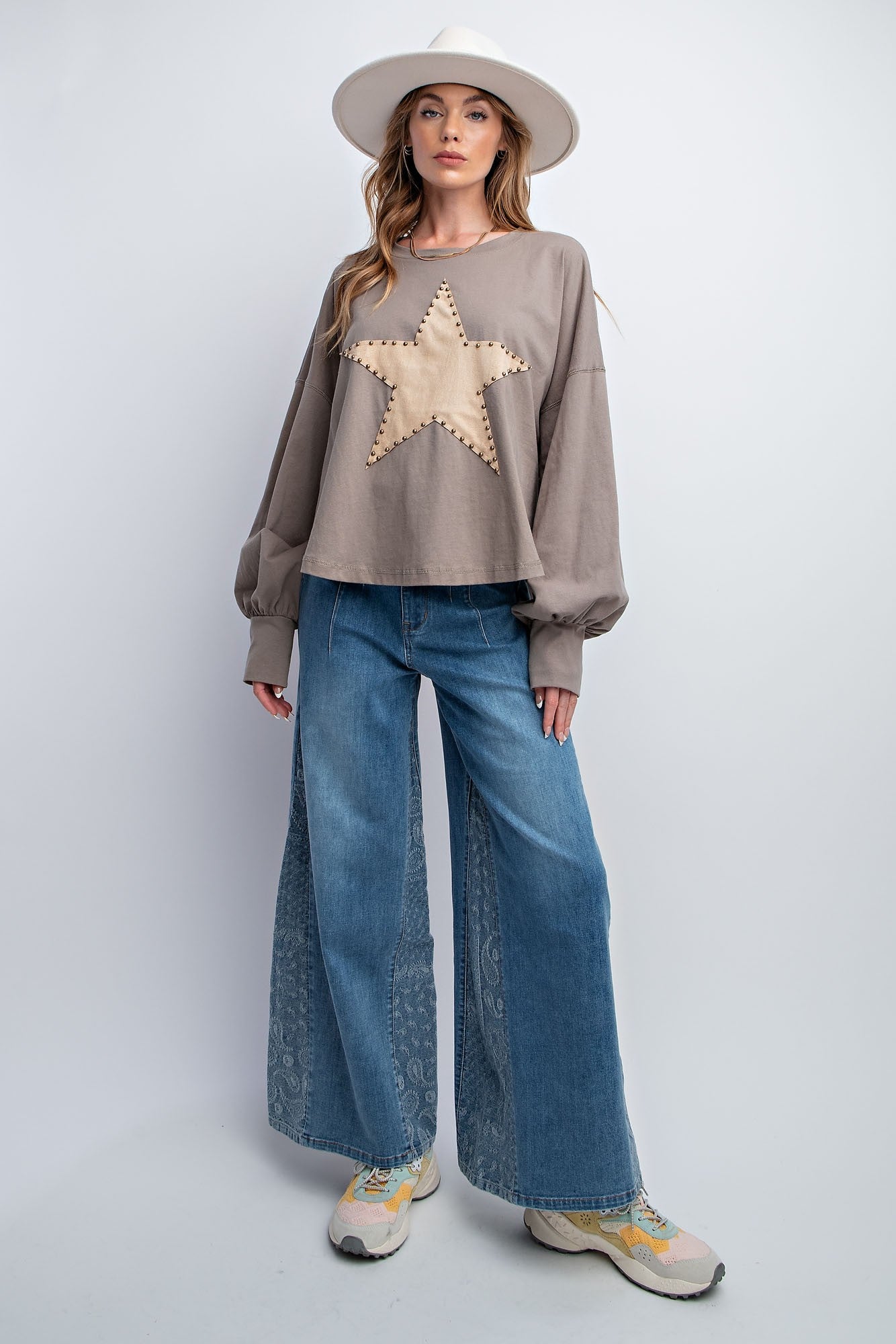 Suede Star Patch Jersey Top PLUS